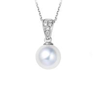 Stfery Collana con ciondolo di perle 9 K/14 K/18 K, elegante collana con perle da 7,5 - 8 mm con diamante 0,05 ct, collana in oro da donna, 40+5cm, Metallo, Perla Diamante