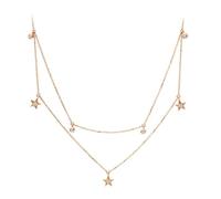 Stfery Collana con diamanti in oro rosa 9 K/14 K/18 K per donne, collana a doppio strato in vero oro con pendente a stella e diamanti 0,14 ct, 40+5cm, Metallo, Diamante