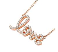 Stfery Collana con diamanti in oro rosa 9K/14K/18K per lei, lettera d'amore pavimenta Collier collana in oro reale con diamanti 0,18 ct, 40+5cm, Metallo, Diamante