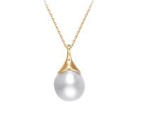 Stfery Collana con perle in oro giallo 9 K/14 K/18 K, elegante collana con ciondolo di perle d'acqua salata per donne, oro reale, 40+5cm, Metallo, Nessuna pietra preziosa