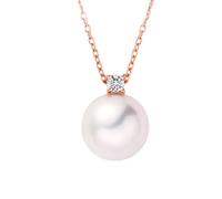 Stfery Collana con perle in oro rosa 9 K/14 K/18 K, elegante collana con perle d'acqua salata da 9,5-10 mm e diamante solitario da donna, in vero oro, 40+5cm, Metallo, Perla