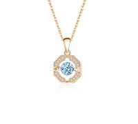 Stfery Collana da donna in oro 9/14/18 carati, con ciondolo ottagonale con topazio rotondo da 0,5 ct e moissanite in vero oro