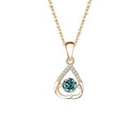 Stfery Collana da donna in oro 9/14/18 K, con ciondolo a forma di cuore rovesciato, con moissanite verde rotonda da 0,5 ct, Metallo, Moissanite