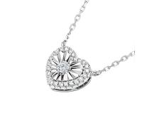 Stfery Collana da donna in oro bianco 9 K/14 K/18 K, ciondolo a forma di cuore con diamante girevole a motore, collana in vero oro, 40+5cm, Metallo, Diamante