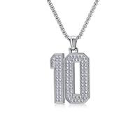 Stfery Collana da uomo in acciaio inossidabile con ciondolo a forma di numero 7 e 10, con zirconia cubica, 16 x 37 mm/30 x 41 mm, 30x41mm, Metallo, Zirconie sintetico