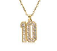 Stfery Collana da uomo in acciaio inossidabile con ciondolo a forma di numero 7 e 10, con zirconia cubica, 16 x 37 mm/30 x 41 mm, 30x41mm, Metallo, Zirconie sintetico