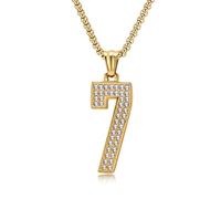 Stfery Collana da uomo in acciaio inossidabile con ciondolo a forma di numero 7 e 10, con zirconia cubica, 16 x 37 mm/30 x 41 mm, 16x37mm, Metallo, Zirconie sintetico
