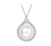 Stfery Collana di perle in oro bianco 9 K/14 K/18 K, elegante ciondolo con perle d'acqua salata da 10-11 mm con diamanti coltivati in laboratorio, collana in vero oro da donna, 40+5cm, Metallo