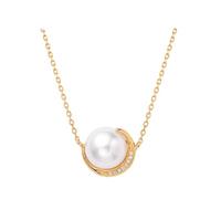 Stfery Collana di perle in oro giallo 9 K/14 K/18 K per donne, elegante collana Moon Collier in vero oro con perle d'acqua salata da 7,5-8 mm e diamanti, 40+5cm, Metallo, Diamante