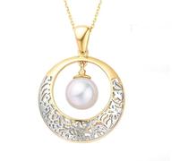 Stfery Collana di perle in oro giallo 9K/14K/18 K, vintage 7,5-8 mm con perla d'acqua salata e ciondolo a forma di luna, collana da donna in vero oro, 40+5cm, Metallo, Perla