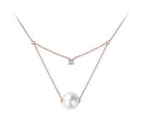 Stfery Collana di perle in oro rosa 9K/14K/18K, elegante catena a 2 strati con perla d'acqua salata da 8,5-9 mm e diamante 0,09 ct per lei in vero oro, 40+5cm, Metallo, Diamante