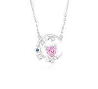 Stfery Collana in oro 9/14/18 K da donna, con ciondolo a forma di luna e stella con zaffiro creato a forma di cuore, topazio moissanite e topazio in vero oro, Metallo, zaffiro coltivato in laboratorio