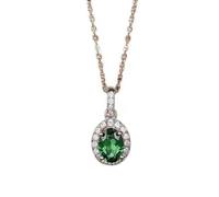 Stfery Collana in oro bianco 9 K/14 K/18 K per lei, classico ciondolo ovale aureola con smeraldo coltivato in laboratorio 1 ct e pavé di moissaniti, collana in vero oro, 40+5cm, Metallo, Moissanite