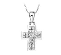 Stfery Collana in oro bianco 9K/14K/18K per lei, ciondolo a croce con diamanti coltivati in laboratorio 0,5 ct, collana in vero oro, 40+5cm, Metallo, diamante coltivato in laboratorio