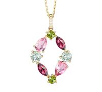 Stfery Collana in oro giallo 9K/14K/18K per lei, ciondolo a corona con tormalina colorata e diamanti, collana in oro reale, 40+5cm, Metallo, Tormalina Diamante
