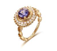 Stfery Fede nuziale da donna in oro 18 carati con pavé di diamanti rotondi da 1 ct con pavé di zaffiri rotondi da 1 ct, 10.5, Metallo, Nessuna pietra preziosa
