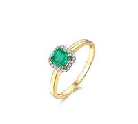 Stfery Fede nuziale da donna in oro 18 carati, con pavé di smeraldi quadrati da 0,5 ct, anello per anniversario, personalizzabile, J 1/2, Metallo, Nessuna pietra preziosa