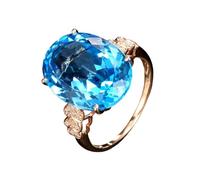 Stfery Fede nuziale da donna in oro rosa 18 carati con topazio blu taglio ovale da 11 ct e pavé di diamanti, 11, Metallo, Nessuna pietra preziosa