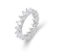 Stfery Fede nuziale in oro bianco 18 carati, da donna, con cuore in moissanite, anello a fascia Eternity, personalizzabile, 5, Metallo, Moissanite