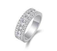 Stfery Fede nuziale in oro bianco 18 carati in vero oro da donna, con pavé di moissanite di lusso, anello a tre file personalizzato, 5.5, Metallo, Moissanite