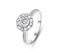 Stfery Fede nuziale in oro bianco 18 carati personalizzata, anello da donna con pavé di moissanite rotonda da 1 ct, 5.5, Metallo, Moissanite