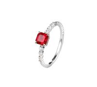 Stfery Fede nuziale in oro bianco 9 K/14 K/18 K in rubino sintetico, elegante anello impilabile con pietra preziosa rossa da donna, anello per anniversario in oro con rubino quadrato coltivato in