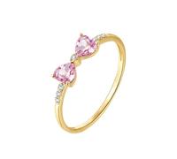 Stfery Fede nuziale in oro giallo 9 K/14 K/18 K, elegante anello con pietra preziosa a forma di cuore con fiocco per lei, anelli di promessa con tormalina rosa 0,4 ct e diamanti in vero oro