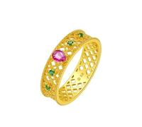 Stfery Fede nuziale in oro giallo con rubino 9 K/14 K/18 K per lei, in stile vintage, con pizzo e gemme di nozze con rubino naturale ovale e smeraldo personalizzato, 5, Metallo, Rubino Smeraldo