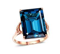 Stfery Fede nuziale in oro rosa 18 carati con pavé di diamanti di topazio blu da 3,5 ct di forma rettangolare, 9, Metallo, Nessuna pietra preziosa
