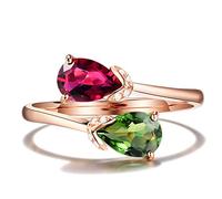 Stfery Fede nuziale in oro rosa 18 carati con pavé di diamanti in tormalina a forma di pera da 0,82 carati, personalizzabile, 4, Metallo, Nessuna pietra preziosa