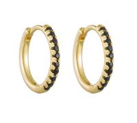 Stfery Orecchini a cerchio in oro 9/14/18 carati Half Eternity per le donne in vero oro, orecchini a cerchio rotondi con pavé di onice nera, Unique, Metallo, Onice
