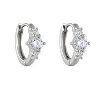 Stfery Orecchini a cerchio in oro 9/14/18 K con tre pietre per le donne in vero oro, orecchini a cerchio rotondi con moissanite