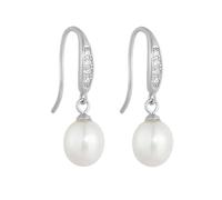 Stfery Orecchini a gancio francese in oro bianco 18 K, eleganti orecchini pendenti con perle pavé di diamanti AU750