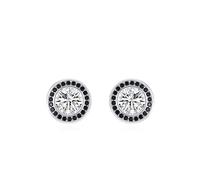 Stfery Orecchini a perno da donna in oro 9/14/18 carati, moissanite rotonda pavé di onice nera, orecchini a perno in vero oro per lei, Unique, Metallo, Moissanite Moissanite Onice Nera