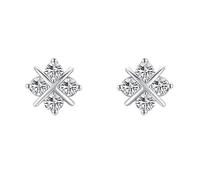 Stfery Orecchini a perno da donna in oro bianco 18 carati, con croce e moissanite, AU750