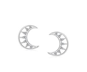 Stfery Orecchini a perno da donna in oro bianco 18 kt, a forma di luna crescente, con diamante creato in laboratorio, AU750