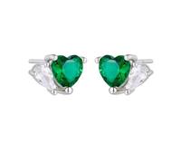Stfery Orecchini a perno in oro 9/14/18 carati con due pietre da donna, orecchini a perno in vero oro con smeraldo e pera creati a forma di cuore, Unique, Metallo, Smeraldo sintetico Moissanite
