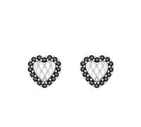 Stfery Orecchini da donna in oro 9/14/18 carati, con pavé di onice nera a forma di cuore, Unique, Metallo, Onice nera
