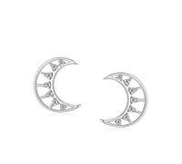 Stfery Orecchini da donna in oro 9/14/18 kt, a forma di luna crescente, con diamante creato in laboratorio, Unique, Metallo, Diamante sintetico