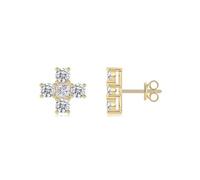 Stfery Orecchini da donna in oro con moissanite 9/14/18 K, orecchini a perno a croce con moissanite rotonda da principessa 3 ct per lei, Unique, Metallo, Moissanite