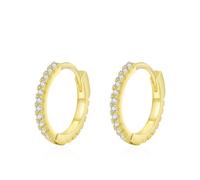 Stfery Orecchini Eternity Huggie in oro 9/14/18 carati per le donne in vero oro, orecchini a cerchio rotondi da 15,6 mm con pavé di diamanti creati, Unique, Metallo, Diamante sintetico