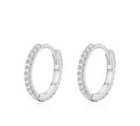 Stfery Orecchini Eternity Huggie in oro 9/14/18 carati per le donne in vero oro, orecchini a cerchio rotondi da 15,6 mm con pavé di diamanti creati, Unique, Metallo, Diamante sintetico
