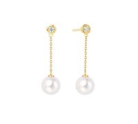 Stfery Orecchini pendenti da donna, in oro giallo 9 K/14 K/18 K, con perle da 7,5 a 8 mm, con diamante in vero oro 0,1 ct, Unique, Metallo, Perla Perla Diamante 0.1