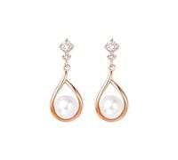 Stfery Orecchini pendenti da donna in oro rosa 9 K/14 K/18 K, con perle da 5,5 a 6 mm, con diamante in vero oro 0,21 ct