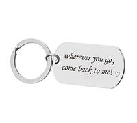 Stfery Portachiavi in acciaio inox, portachiavi personalizzabili con etichetta incisa dovunque tu stia tornando da me portachiavi gioielli regalo, 40x40mm, Senza Gemme
