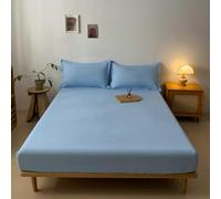 Stfery Proteggi-Materasso 190x140 Completo Lenzuola Double Size in Cotone, Tinta Unita, Blu