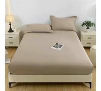 Stfery Proteggi-Materasso 220x200 Completo Lenzuola Super King Size in Cotone Lavato, Tinta Unita, Kaki