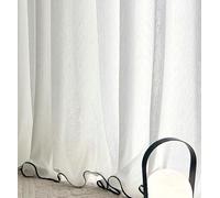 Stfery Set di 2 tende bianche semitrasparenti per cameretta dei bambini, ganci per tende Francais, tinta unita, jacquard, per camera da letto, soggiorno, 107 x 229 cm x 1 pezzo