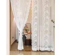 Stfery Set di 2 tende con occhielli, per cameretta dei bambini, semitrasparenti, colore bianco, in tulle, stile cineseria, ricamate con bordo ondulato, tenda con occhielli per soggiorno, camera da