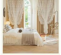 Stfery Set di 2 tende oscuranti, colore beige, giallo, per cameretta dei bambini, ganci per tende Francais, doppio strato, ricamo, tenda decorativa per camera da letto, soggiorno, larghezza 107 x